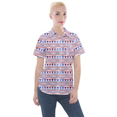 Nautical Digital Paper Nautical Boat Women s Short Sleeve Pocket Shirt