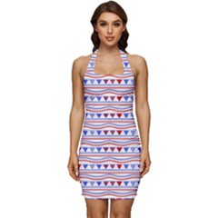 Nautical Digital Paper Nautical Boat Sleeveless Wide Square Neckline Ruched Bodycon Dress