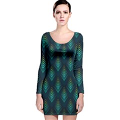 Peacock Texture 3d Pattern Peacock Texture Long Sleeve Velvet Bodycon Dress