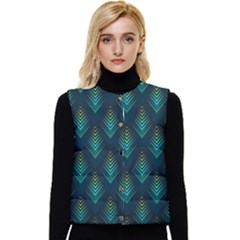 Peacock Texture 3d Pattern Peacock Texture Women s Button Up Puffer Vest