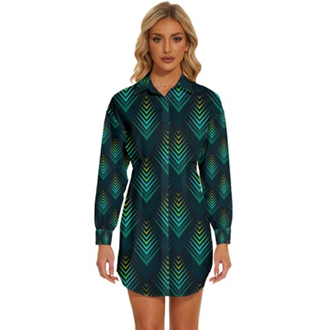 Peacock Texture 3d Pattern Peacock Texture Womens Long Sleeve Shirt Dress by Loisa77