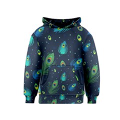 Texture Pattern Green Feather Yellow Peacock Kids  Pullover Hoodie