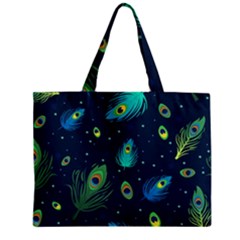 Texture Pattern Green Feather Yellow Peacock Zipper Mini Tote Bag by Loisa77