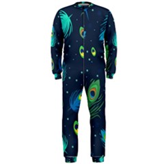 Texture Pattern Green Feather Yellow Peacock Onepiece Jumpsuit (men)