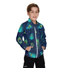 Texture Pattern Green Feather Yellow Peacock Kids  Windbreaker