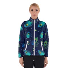 Texture Pattern Green Feather Yellow Peacock Women s Bomber Jacket