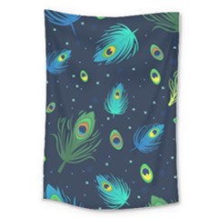 Texture Pattern Green Feather Yellow Peacock Large Tapestry