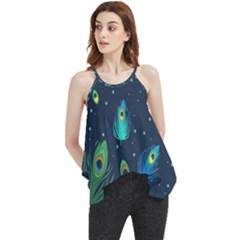 Texture Pattern Green Feather Yellow Peacock Flowy Camisole Tank Top by Loisa77