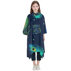 Texture Pattern Green Feather Yellow Peacock Kids  Hooded Rain Ponchos by Loisa77