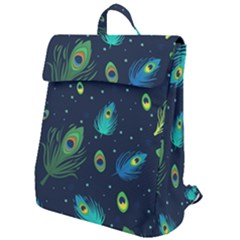 Texture Pattern Green Feather Yellow Peacock Flap Top Backpack