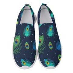 Texture Pattern Green Feather Yellow Peacock Women s Slip On Sneakers by Loisa77