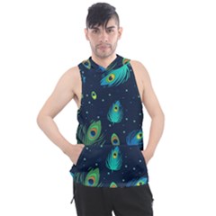 Texture Pattern Green Feather Yellow Peacock Men s Sleeveless Hoodie by Loisa77