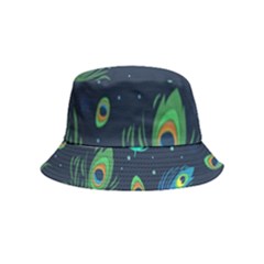 Texture Pattern Green Feather Yellow Peacock Bucket Hat (kids) by Loisa77