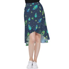 Texture Pattern Green Feather Yellow Peacock Frill Hi Low Chiffon Skirt by Loisa77