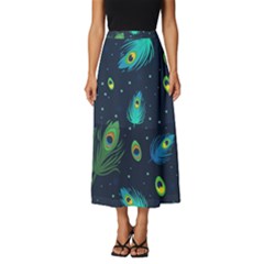 Texture Pattern Green Feather Yellow Peacock Classic Midi Chiffon Skirt by Loisa77