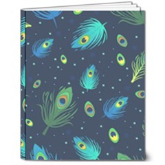 Texture Pattern Green Feather Yellow Peacock 8  X 10  Softcover Notebook by Loisa77