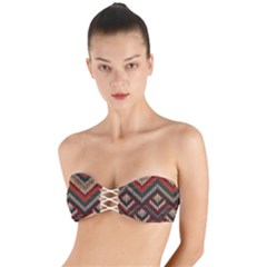 Texture Pattern Fabric Twist Bandeau Bikini Top by Loisa77