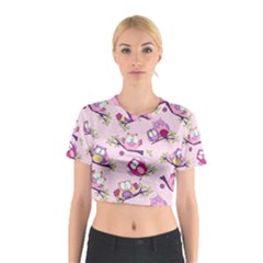 Owls Bird Animal Pattern Cotton Crop Top by Loisa77