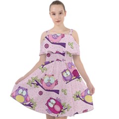 Owls Bird Animal Pattern Cut Out Shoulders Chiffon Dress by Loisa77