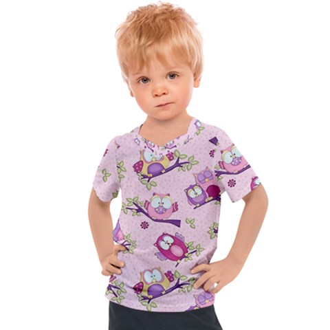 Owls Bird Animal Pattern Kids  Sports T-shirt by Loisa77