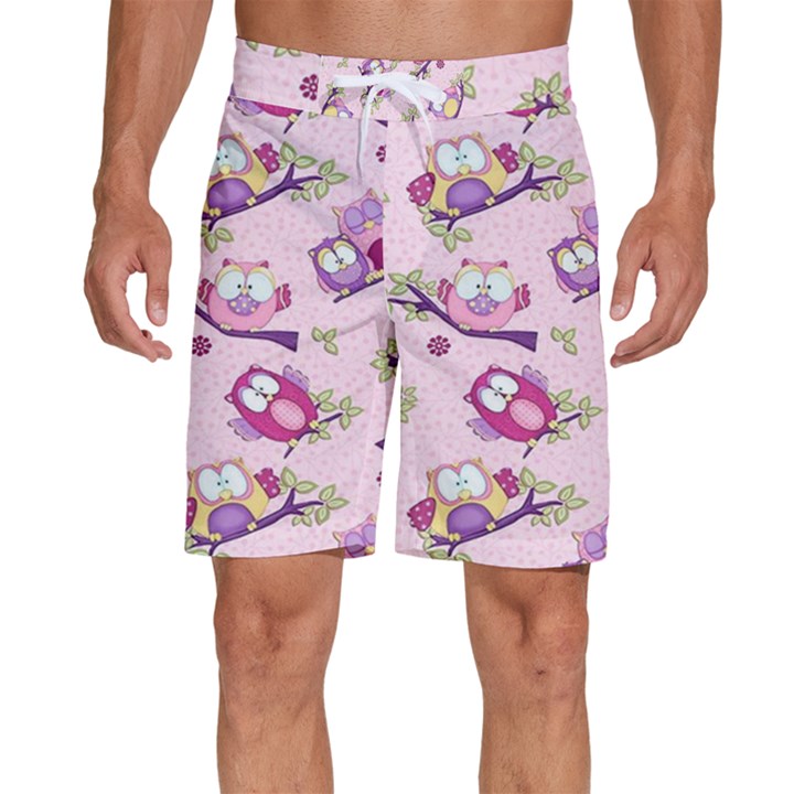 Owls Bird Animal Pattern Men s Beach Shorts