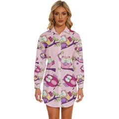 Owls Bird Animal Pattern Womens Long Sleeve Shirt Dress