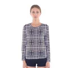 Squares Inside Background Checkered Contemporary Effect Electronic Futuristic Graphic Illusion Modern Women s Long Sleeve T-shirt