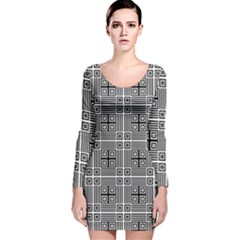 Squares Inside Background Checkered Contemporary Effect Electronic Futuristic Graphic Illusion Modern Long Sleeve Velvet Bodycon Dress