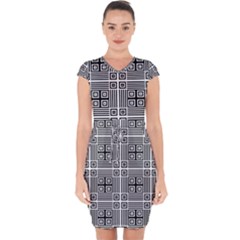 Squares Inside Background Checkered Contemporary Effect Electronic Futuristic Graphic Illusion Modern Capsleeve Drawstring Dress  by Loisa77