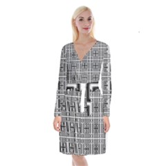 Squares Inside Background Checkered Contemporary Effect Electronic Futuristic Graphic Illusion Modern Long Sleeve Velvet Front Wrap Dress