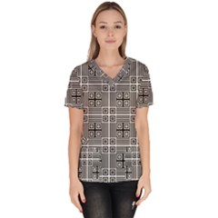 Squares Inside Background Checkered Contemporary Effect Electronic Futuristic Graphic Illusion Modern Women s V-neck Scrub Top by Loisa77