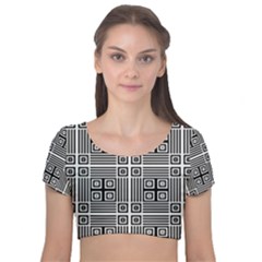 Squares Inside Background Checkered Contemporary Effect Electronic Futuristic Graphic Illusion Modern Velvet Short Sleeve Crop Top  by Loisa77