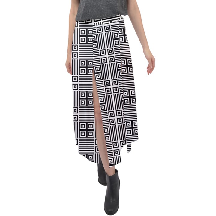 Squares Inside Background Checkered Contemporary Effect Electronic Futuristic Graphic Illusion Modern Velour Split Maxi Skirt