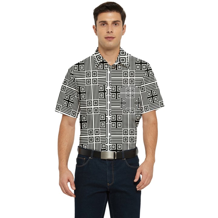 Squares Inside Background Checkered Contemporary Effect Electronic Futuristic Graphic Illusion Modern Men s Short Sleeve Pocket Shirt 