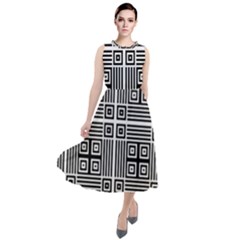 Squares Inside Background Checkered Contemporary Effect Electronic Futuristic Graphic Illusion Modern Round Neck Boho Dress by Loisa77