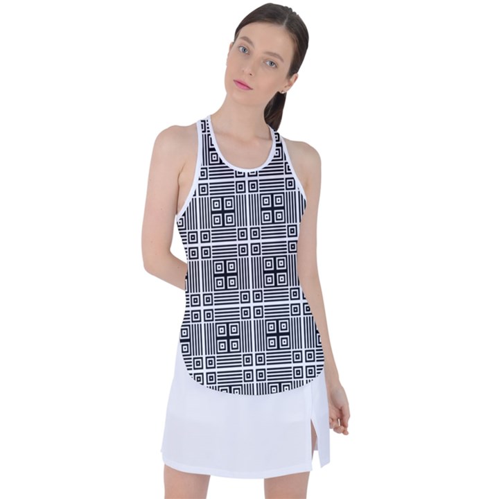 Squares Inside Background Checkered Contemporary Effect Electronic Futuristic Graphic Illusion Modern Racer Back Mesh Tank Top