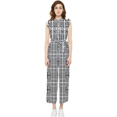 Squares Inside Background Checkered Contemporary Effect Electronic Futuristic Graphic Illusion Modern Women s Frill Top Chiffon Jumpsuit by Loisa77