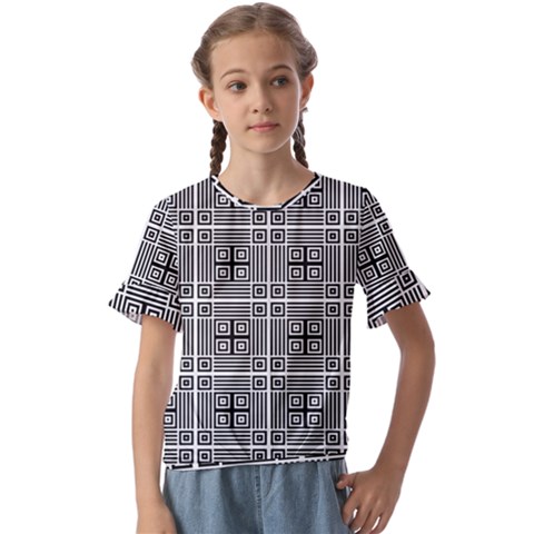 Squares Inside Background Checkered Contemporary Effect Electronic Futuristic Graphic Illusion Modern Kids  Cuff Sleeve Scrunch Bottom T-shirt by Loisa77