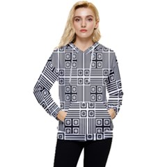 Squares Inside Background Checkered Contemporary Effect Electronic Futuristic Graphic Illusion Modern Women s Lightweight Drawstring Hoodie by Loisa77