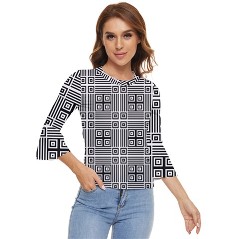 Squares Inside Background Checkered Contemporary Effect Electronic Futuristic Graphic Illusion Modern Bell Sleeve Top by Loisa77