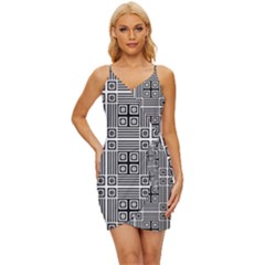 Squares Inside Background Checkered Contemporary Effect Electronic Futuristic Graphic Illusion Modern Wrap Tie Front Dress by Loisa77