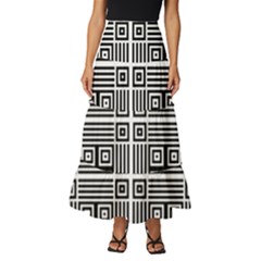 Squares Inside Background Checkered Contemporary Effect Electronic Futuristic Graphic Illusion Modern Tiered Ruffle Maxi Skirt by Loisa77