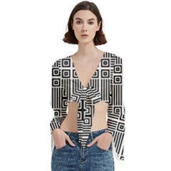 Squares Inside Background Checkered Contemporary Effect Electronic Futuristic Graphic Illusion Modern Trumpet Sleeve Cropped Top