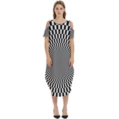 Circles Checkered Abstract Abstraction Art Cold Shoulder Loose Fit Dress With Pockets by Loisa77