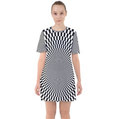 Circles Checkered Abstract Abstraction Art Sixties Short Sleeve Mini Dress by Loisa77