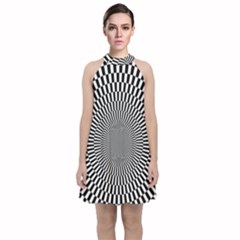 Circles Checkered Abstract Abstraction Art Velvet Halter Neckline Dress 