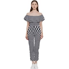 Circles Checkered Abstract Abstraction Art Bardot Ruffle Jumpsuit by Loisa77