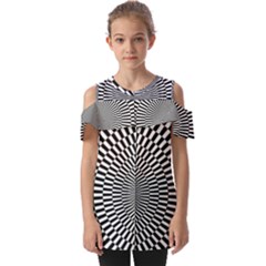 Circles Checkered Abstract Abstraction Art Fold Over Open Sleeve Top by Loisa77