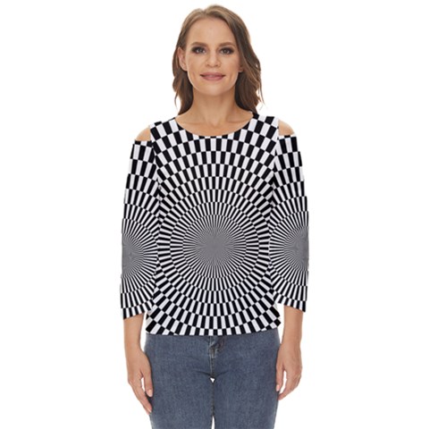 Circles Checkered Abstract Abstraction Art Cut Out Wide Sleeve Top by Loisa77