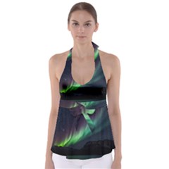 Aurora Borealis Beautiful Northern Lights Nature Tie Back Tankini Top by Loisa77